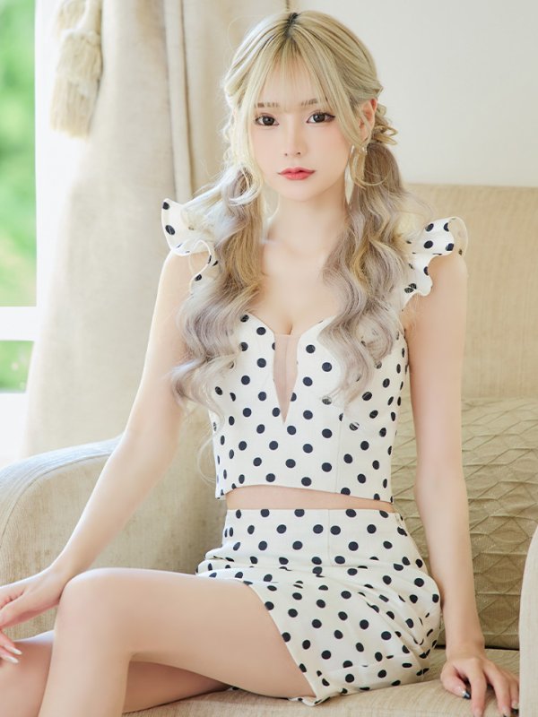 画像11: XSサイズあり【ANIER./アニエル】【ROBE de FLEURS/ローブドフルール】dot bust cut frill setup dress/ セットアップ/ 2ピース/ ノースリーブ/ ドット/ シアー/ ミニドレス/ キャバドレス[OF08]