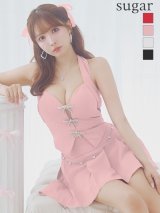 XSサイズあり【Anier ROBE./アニエルローブ】【ROBE de FLEURS/ローブドフルール】ファーチョーカー取り外し可能/ Ribbon suede flared setup mini Santa/ セットアップ/ ミニドレス/ キャバドレス[OF02]【一部予約商品/5月下旬発送予定】