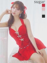 XSサイズあり【Anier ROBE./アニエルローブ】【ROBE de FLEURS/ローブドフルール】ファーチョーカー取り外し可能/ Ribbon suede flared setup mini Santa/ セットアップ/ ミニドレス/ キャバドレス[OF02]【一部予約商品/5月下旬発送予定】