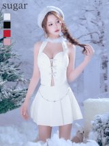 XSサイズあり【ANIER./アニエル】【ROBE de FLEURS/ローブドフルール】ファーチョーカー取り外し可能/ Ribbon suede flared setup mini Santa/ セットアップ/ ミニドレス/ キャバドレス[OF02]