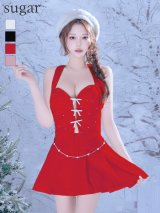 XSサイズあり【ANIER./アニエル】【ROBE de FLEURS/ローブドフルール】ファーチョーカー取り外し可能/ Ribbon suede flared setup mini Santa/ セットアップ/ ミニドレス/ キャバドレス[OF02]