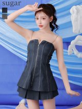 XSサイズあり【Anier ROBE./アニエルローブ】【ROBE de FLEURS/ローブドフルール】Denim center zip flare setup mini dress/ デニム/ センタージップ/ フレア/ セットアップ/ ミニドレス/ キャバドレス[OF2]]