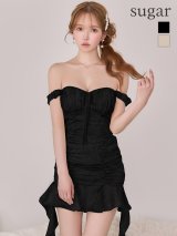 【予約商品/2月下旬発送予定】XSサイズあり【ANIER./アニエル】【ROBE de FLEURS/ローブドフルール】haze offshoulder mini dress/ フリル/ ツイル/ オフショルダー/ ミニドレス/ キャバドレス[OF08]