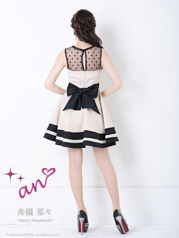 画像12: 【an】ドットチュール/ バイカラー/ ノースリーブ/ フレア/ ミニドレス/ キャバドレス[OF05]