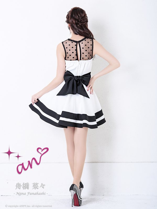 画像4: 【an】ドットチュール/ バイカラー/ ノースリーブ/ フレア/ ミニドレス/ キャバドレス[OF05]