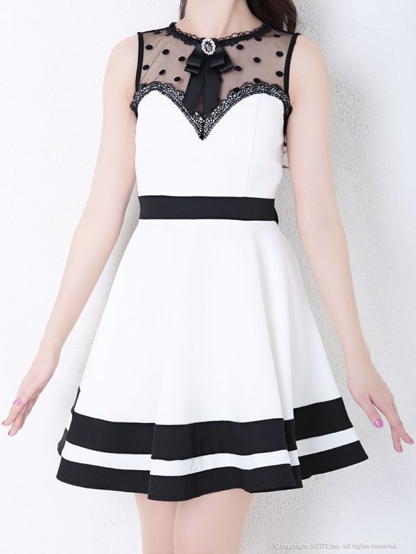 画像8: 【an】ドットチュール/ バイカラー/ ノースリーブ/ フレア/ ミニドレス/ キャバドレス[OF05]