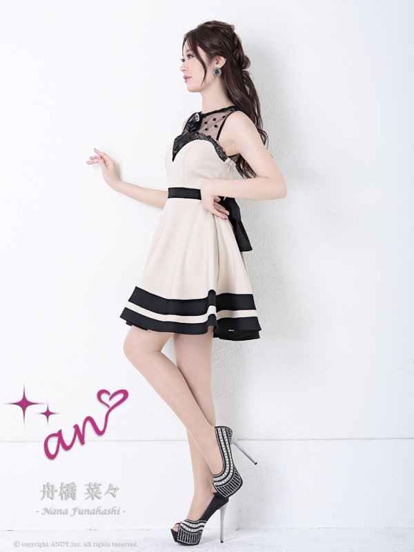 画像11: 【an】ドットチュール/ バイカラー/ ノースリーブ/ フレア/ ミニドレス/ キャバドレス[OF05]