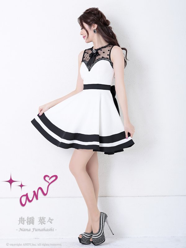 画像3: 【an】ドットチュール/ バイカラー/ ノースリーブ/ フレア/ ミニドレス/ キャバドレス[OF05]