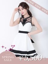 【決算SALE開催中！! 】【an】ドットチュール/ バイカラー/ ノースリーブ/ フレア/ ミニドレス/ キャバドレス[FB03]