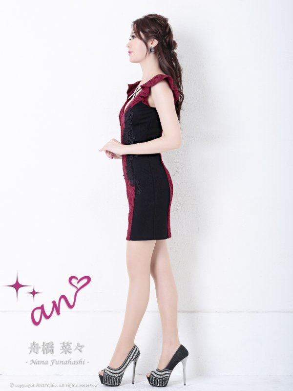 画像10: 【an/アン】フラワーレース /フリルスリーブ /クロスデザイン /タイト /ミニドレス /キャバドレス[OF05]