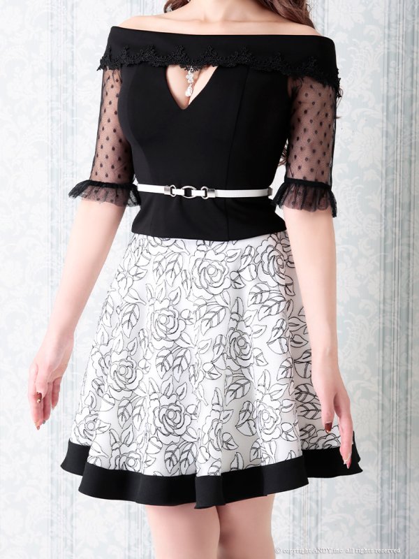 画像20: 【an/アン】オフショル/ 袖あり/ フラワー刺繍/ フレア/ セットアップ/ ミニドレス/ キャバドレス[OF05]