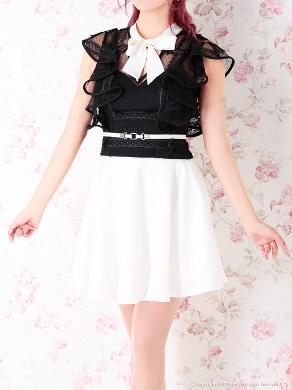 画像16: 【an/アン】リボンネック/ ドットレース/ フリル/ フレア/ セットアップ/ ミニドレス/ キャバドレス[OF05]