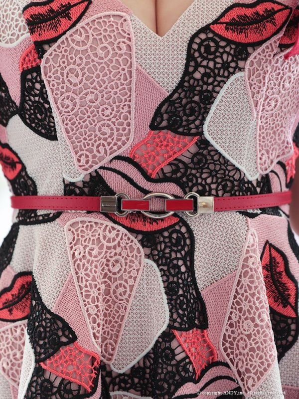 画像6: 【couture an】リボンデザイン/ リップモチーフ/ ベルト付き/ フレア/ミニドレス /キャバドレス[FB03]