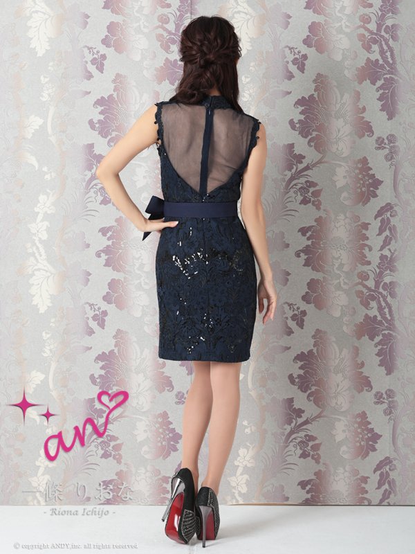 画像4: 【an /アン】レース/ ウエストリボン/ ハイネック/ ノースリーブ/ スリット/ タイト/ ミニドレス/ キャバドレス[OF05]