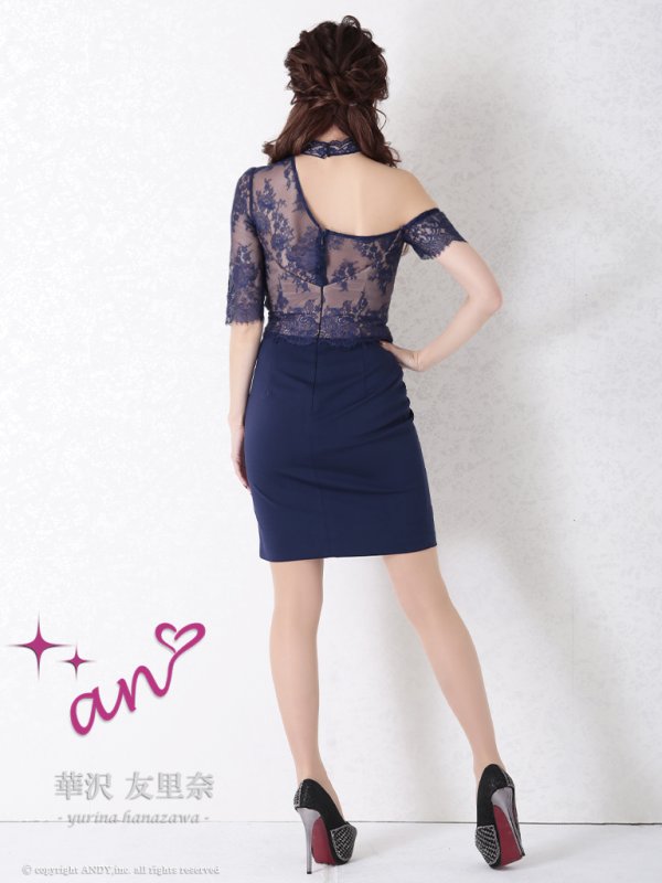 画像18: 【an/アン】ワンショルダー/ オフショルダー/ シアー/ カットアウト/ チョーカー風デザイン/ スリット/ タイト/ ミニドレス/ キャバドレス[OF05]