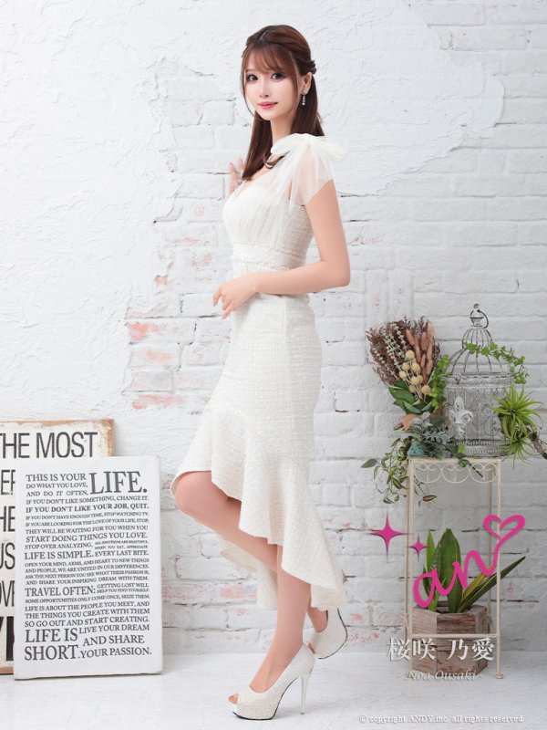 画像3: 【an /アン】マーメイド/ チュール/ ショルダーリボン/ テールカット/ ツイード/ キャバドレス[OF05]