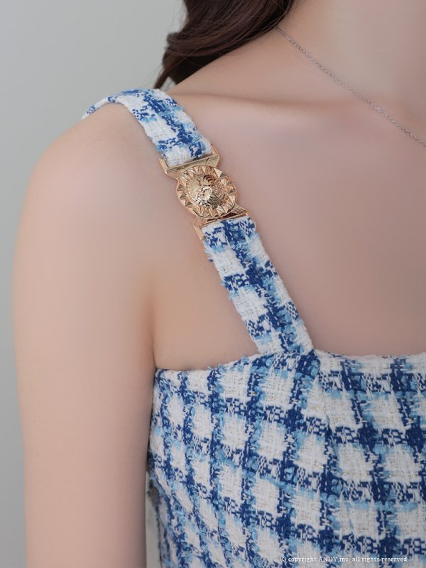 画像32: 【an/アン】チェック/ ツイード/ ボタンデザイン/ ノースリーブ/ アシンメトリー/ 台形スカート/ ミニドレス/ キャバドレス[OF05]