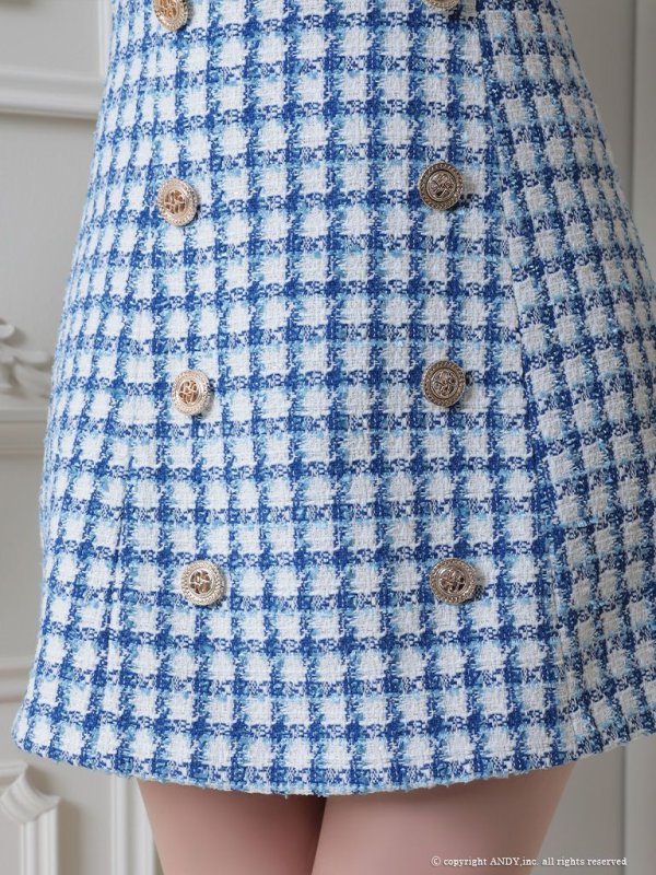 画像34: 【an/アン】チェック/ ツイード/ ボタンデザイン/ ノースリーブ/ アシンメトリー/ 台形スカート/ ミニドレス/ キャバドレス[OF05]