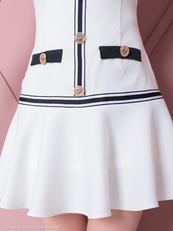 画像15: 【an/アン】スクエアネック/ バイカラー/ ボタン/ 裾フリル/ フレア/ ミニドレス/ キャバドレス[OF05]