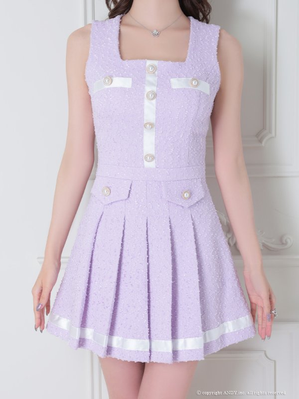 画像28: 【an/アン】ツイード/ ストレッチ/ プリーツ/ バイカラー/ ボタン/ フレア/ミニドレス/ キャバドレス[OF05]