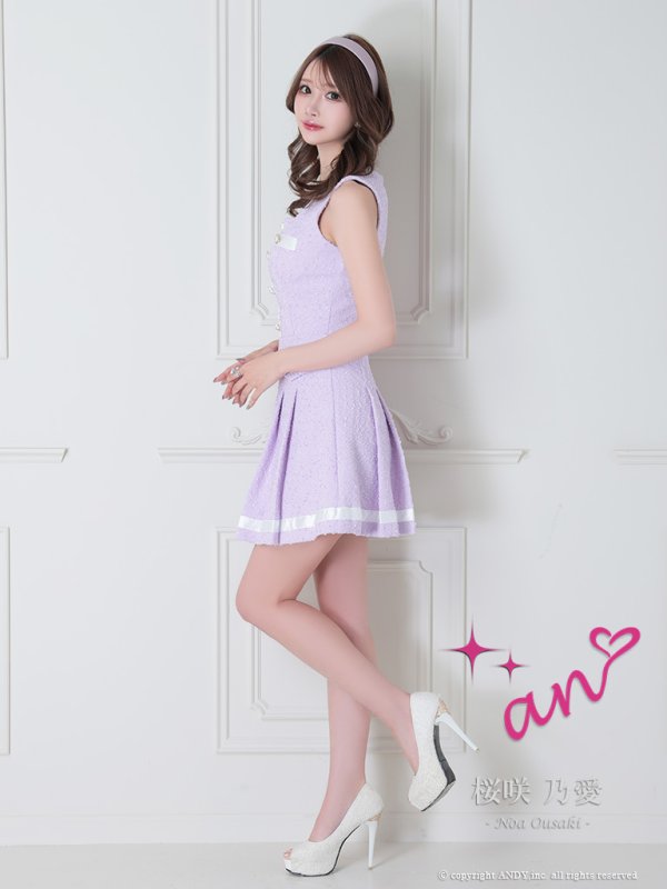 画像26: 【an/アン】ツイード/ ストレッチ/ プリーツ/ バイカラー/ ボタン/ フレア/ミニドレス/ キャバドレス[OF05]