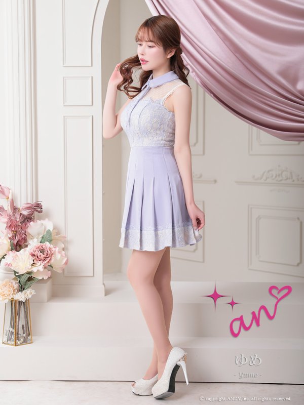 画像20: 【an /アン】襟付き/ ドットチュール/ レース切替/ ノースリーブ/ プリーツ/ フレア/ ミニドレス/ キャバドレス[OF05]