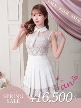 【決算SALE開催中！! 】【an /アン】襟付き/ ドットチュール/ レース切替/ ノースリーブ/ プリーツ/ フレア/ ミニドレス/ キャバドレス[FB03]