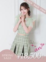 【決算SALE開催中！! 】【an /アン】チェック柄/ ショルダーリボン/ チュール/ Aライン/ セットアップ/ ミニドレス/ キャバドレス[FB03]