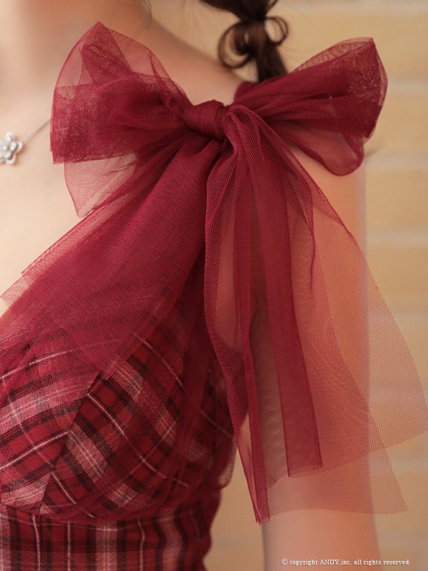 画像29: 【an /アン】チェック柄/ ショルダーリボン/ チュール/ Aライン/ セットアップ/ ミニドレス/ キャバドレス[OF05]