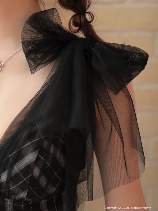 画像37: 【an /アン】チェック柄/ ショルダーリボン/ チュール/ Aライン/ セットアップ/ ミニドレス/ キャバドレス[OF05]