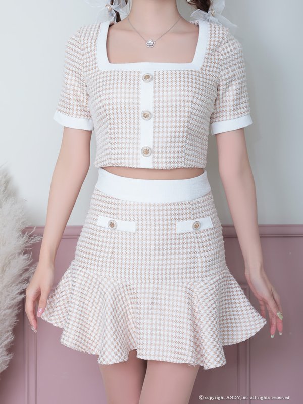 画像20: 【an/アン】千鳥柄/ ツイード/ セットアップ/ ボタン/ 半袖/ 袖あり/ 裾フリル/ ミニドレス/ キャバドレス[OF05]