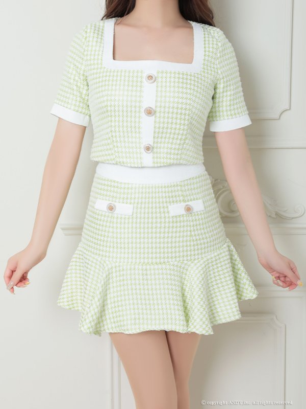 画像31: 人気商品再入荷♪【an/アン】千鳥柄/ ツイード/ セットアップ/ ボタン/ 半袖/ 袖あり/ 裾フリル/ ミニドレス/ キャバドレス[OF05]