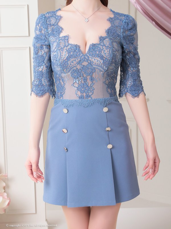 画像14: 【an/アン】レース/ 切り替え/ 七分袖/ 五分袖/ 長袖/ 袖あり/ ダブルボタン/ ミニドレス/ キャバドレス[OF05]
