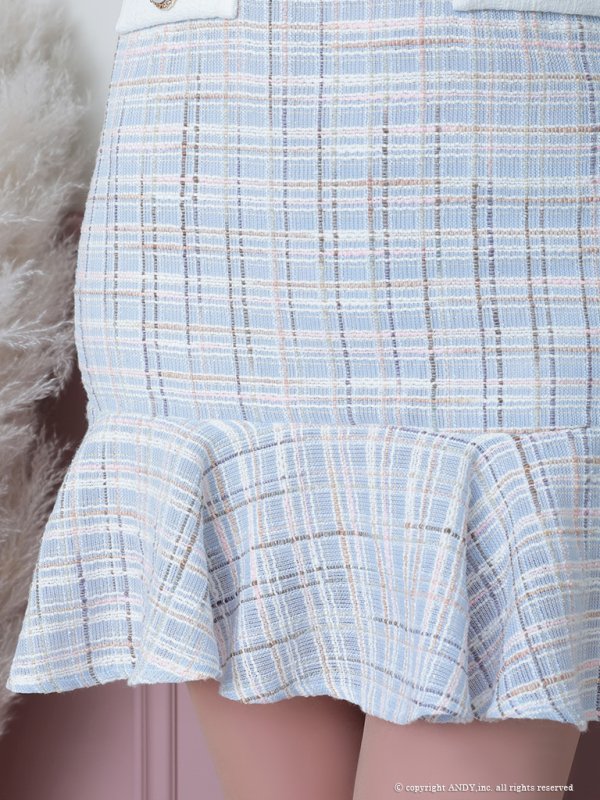 画像7: XSサイズあり【an ANDY Fashion Press 13 COLLECTION 03】チェック柄/ ツイード/ フロントボタン/ 半袖/ 袖あり/ タイト/ 裾フリル/ ミニドレス/ キャバドレス[OF05]