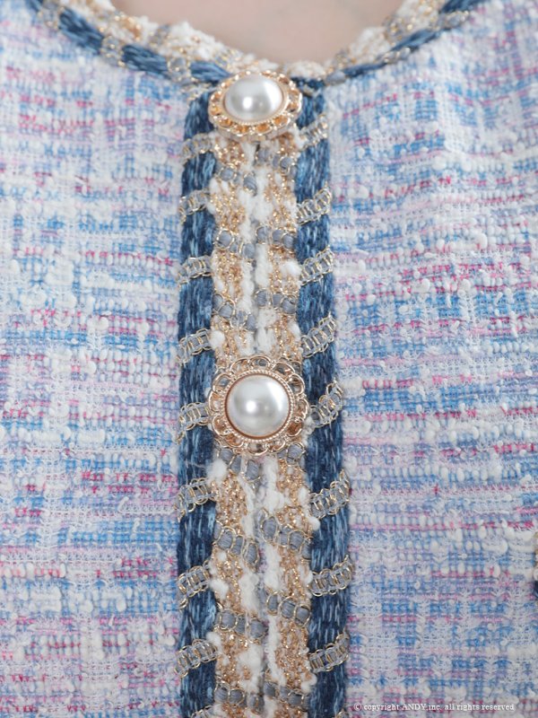 画像14: 【an/アン】ストレッチ/ ミックスツイード / ボタン/ パイピング/ ノースリーブ/ タイト/ ミニドレス/ キャバドレス[OF05]