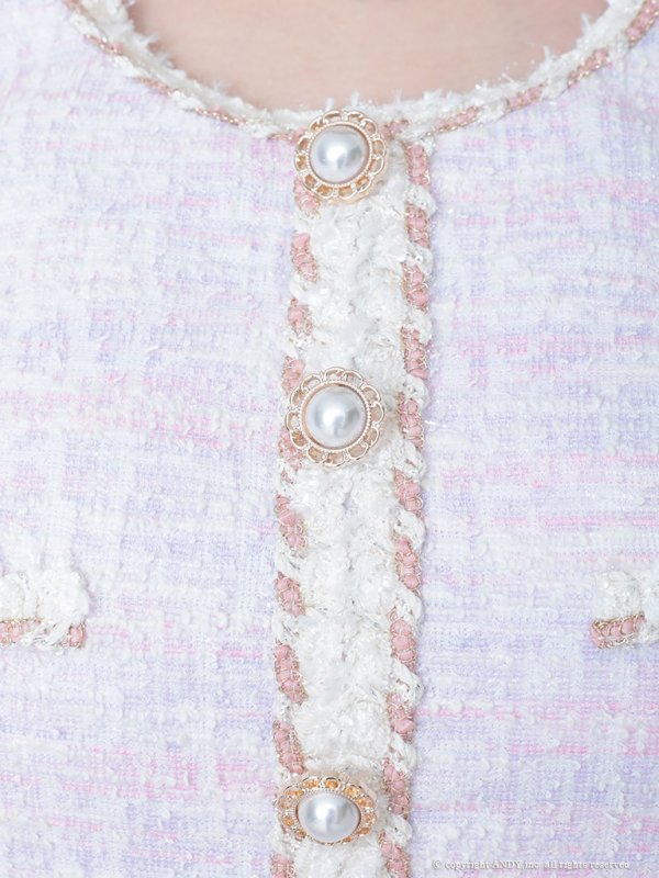 画像6: 【an/アン】ストレッチ/ ミックスツイード / ボタン/ パイピング/ ノースリーブ/ タイト/ ミニドレス/ キャバドレス[OF05]