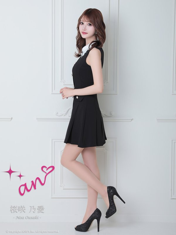 画像16: 【an/アン】刺繍レース襟/ ノースリーブ/ パールボタン/ プリーツ/ フレア/ ワンピース/ ミニドレス/ キャバドレス[OF05]