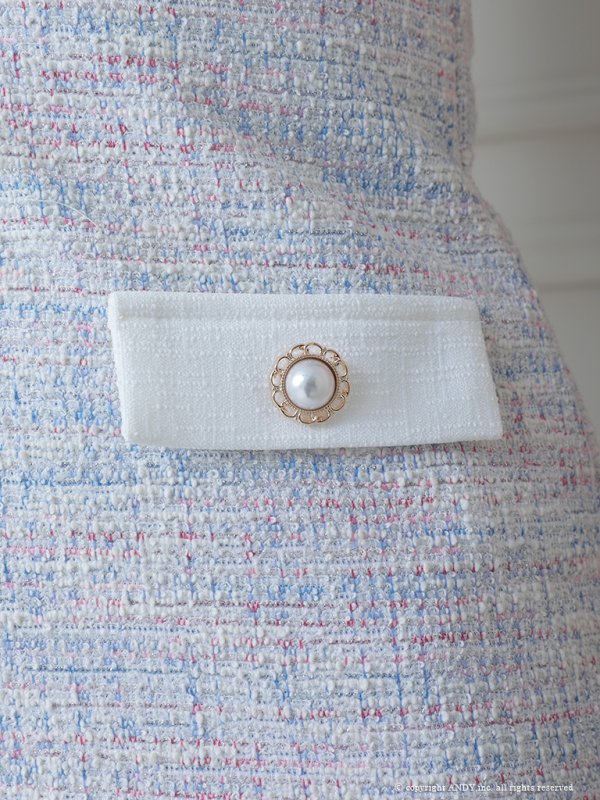 画像6: 【an/アン】ストレッチ/ ミックスツイード/ フロントボタン/ Vネック/ 半袖/ 袖あり/ タイト/ ミニドレス/ キャバドレス[OF05]