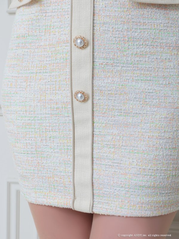 画像14: 【an/アン】ストレッチ/ ミックスツイード/ フロントボタン/ Vネック/ 半袖/ 袖あり/ タイト/ ミニドレス/ キャバドレス[OF05]