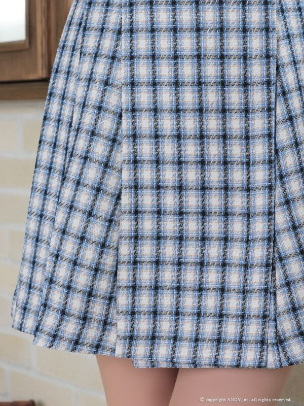 画像15: 【an/アン】襟付き/ チェック/ ジャケット風/ ノースリーブ/ パールボタン/ プリーツ/ フレア/ ワンピース/ ミニドレス/ キャバドレス[OF05]