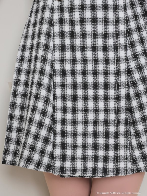 画像22: 【an/アン】襟付き/ チェック/ ジャケット風/ ノースリーブ/ パールボタン/ プリーツ/ フレア/ ワンピース/ ミニドレス/ キャバドレス[OF05]