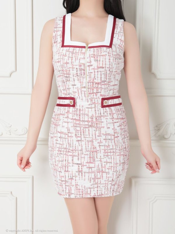 画像27: 【an/アン】ストレッチ/ ツイード/ ノースリーブ/ スクエアネック/ フロントジップ/ タイト/ ミニドレス/ キャバドレス[OF05]