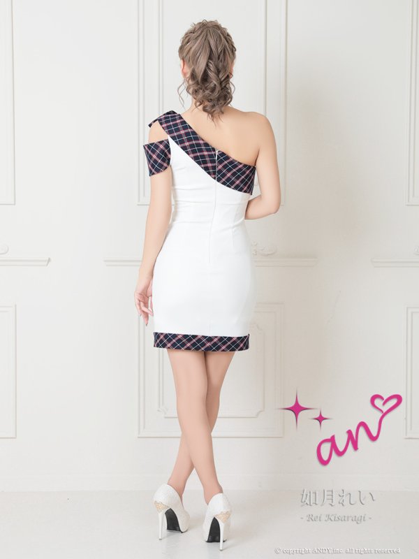 画像4: 【an /アン】ワンショル/ チェック/ ショルダーリボン/ カットアウト/ タイト/ ミニドレス/ キャバドレス[OF05]