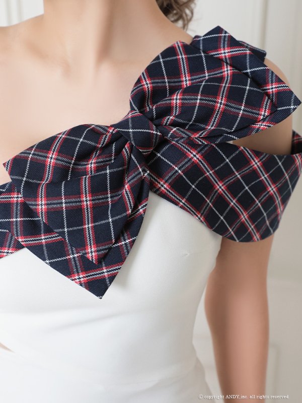 画像7: 【an /アン】ワンショル/ チェック/ ショルダーリボン/ カットアウト/ タイト/ ミニドレス/ キャバドレス[OF05]