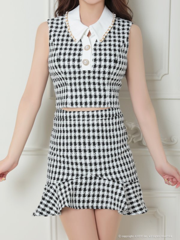 画像16: XSサイズあり【an/アン】ツイード/ ギンガムチェック/ マーメイド/ チェーンパイピング/ パールボタン/ セットアップ/ ツーピース/ ミニドレス/ キャバドレス[OF05]