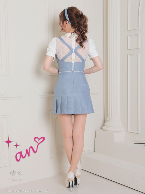 画像4: 【an /アン】襟付き/ フロントジップ/ レース/ パールボタン/ プリーツ/ Aライン/ セットアップ/ ミニドレス/ キャバドレス[OF05]