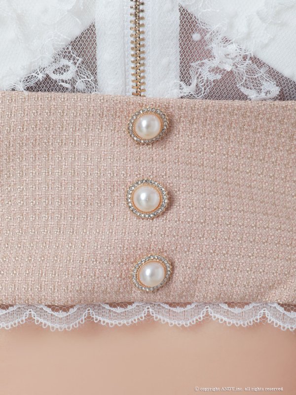 画像14: 【an /アン】襟付き/ フロントジップ/ レース/ パールボタン/ プリーツ/ Aライン/ セットアップ/ ミニドレス/ キャバドレス[OF05]