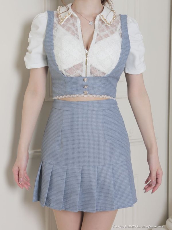 画像5: 【an /アン】襟付き/ フロントジップ/ レース/ パールボタン/ プリーツ/ Aライン/ セットアップ/ ミニドレス/ キャバドレス[OF05]