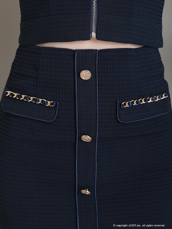 画像14: 【an/アン】ストレッチワッフル/ フロントジップ/ ゴールドバックル/ チェーンモチーフ/ ビスチェ/ セットアップ/ ツーピース/ タイト/ ミニドレス/ キャバドレス[OF05]