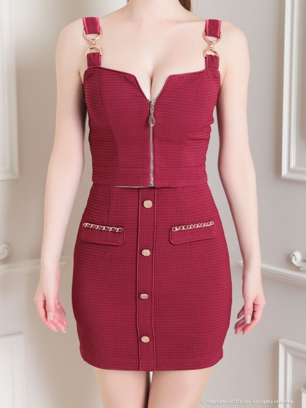 画像5: 【an/アン】ストレッチワッフル/ フロントジップ/ ゴールドバックル/ チェーンモチーフ/ ビスチェ/ セットアップ/ ツーピース/ タイト/ ミニドレス/ キャバドレス[OF05]